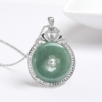 S925 Silver inlaid natural emerald oil Qingping button pendant ice jade hanging hanging necklace