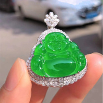 Cette année une espèce de glace du Myanmar émeraude de Bouddha Bouddha en jade pendentif plein de vert Ruyi S925 argent posé avec pendentif Millver jade pendentif