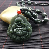 Xinjiang Hotan Jade Sapphire Laughing Buddha Pendant in the Year of the Animal Maitreya Buddha Jade Pendant Jade Buddha Gong Jade Eighteen Arhats