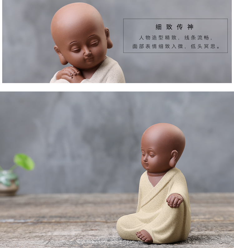 Trà gốm thú cưng nhỏ dễ thương Phật Zen Trang trí trà Kung Fu bộ trà chơi tím cát màu cát nhỏ tu sĩ trà trang trí bình ủ trà 10l