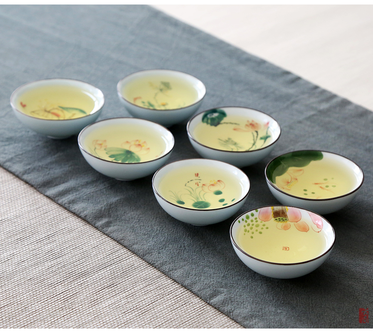 Vẽ bằng tay Kung Fu Teacup Cốc sứ màu xanh và trắng 笠 Cup 笠 Master Cup Cup Trà đơn Cup Set Bộ ấm trà Jianye Tea Bowl - Trà sứ bình giữ nhiệt pha trà