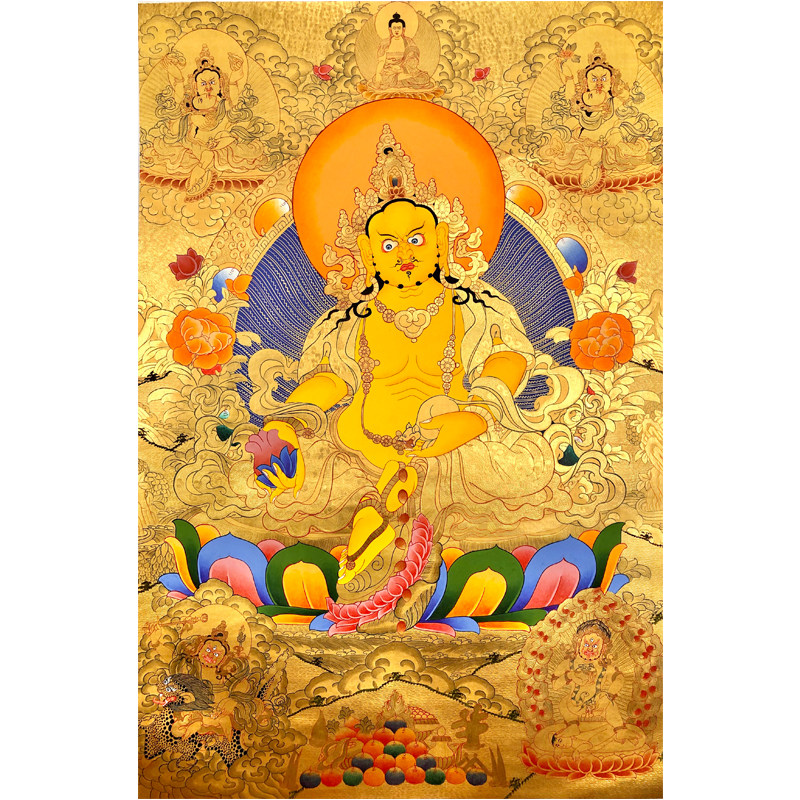Donka Tibet Handmade Nepal Pure handmade lotus peanuts Master Huang Caishen Living room Hung Painting Town Residence and Painter