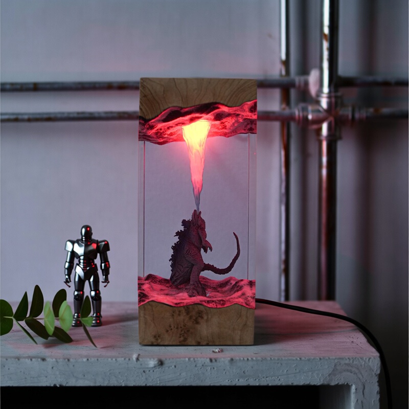 Purely Handmade Cool Godzilla Ocean-Themed Desktop Ornament, a Punk Resin Night Light as a Birthday Gift for Friends