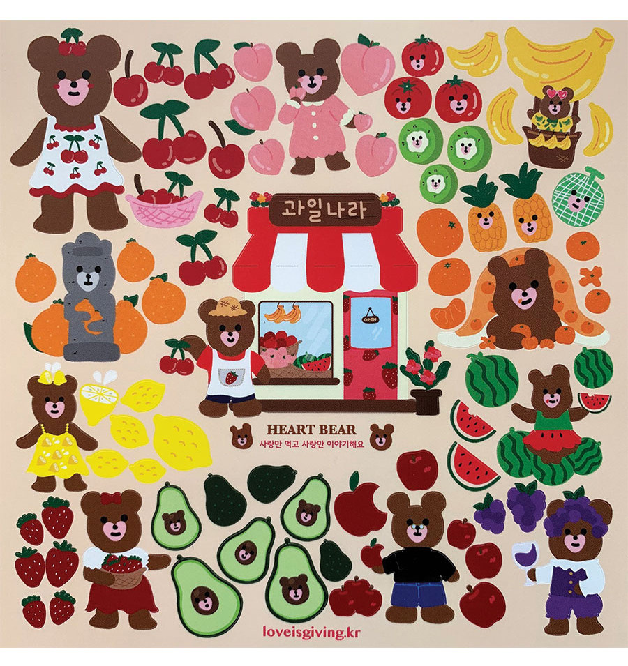 Spot) Korean Bear Life Series Stickers INS Wind Foodie Fruit Ocean Cupid