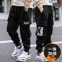 Boy Spring Dress Pants Children Casual Pants Students Autumn Winter Style Add Suede Workwear Pants CUHK Child Integrated Suede Sports Long Pants