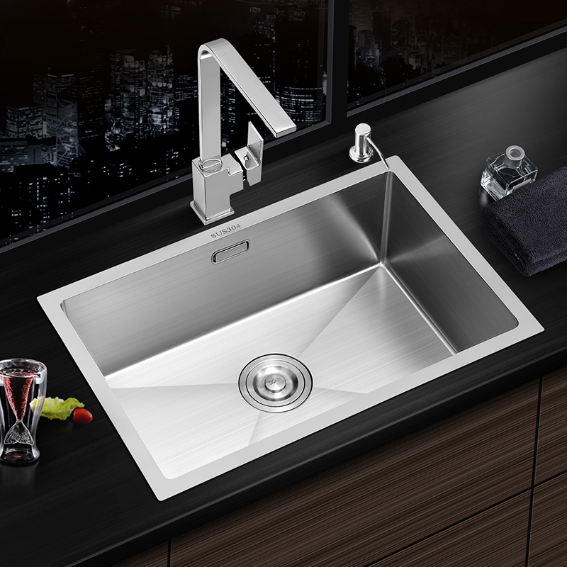 304 stainless steel sink Embedded thickened single sink Household kitchen table manual liquid dispenser Hand washing basin