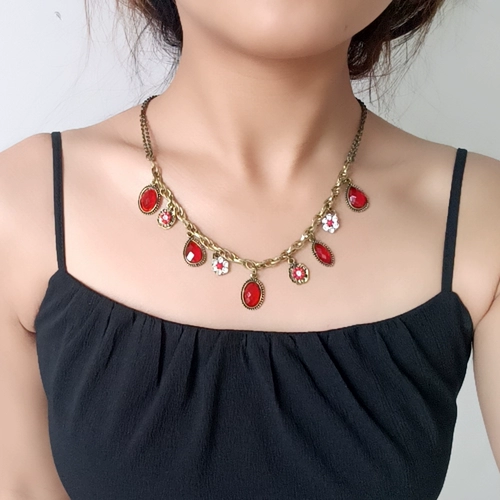 Ретро аксессуар, подвеска, ожерелье, европейский стиль, с драгоценным камнем