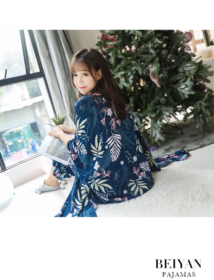 Mùa xuân mới tươi lá phong nữ đồ ngủ bốn mảnh set đồ thoải mái cotton cotton ngắn vest vest phụ nữ - Nam giới áo ngủ nam