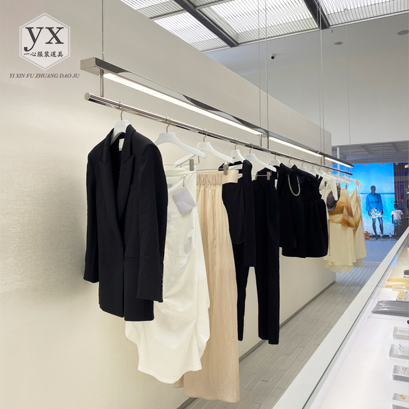 Clothing store display rack display rack light Belt steel wire hanger stainless steel hanger women's clothing store layout shelf customization
