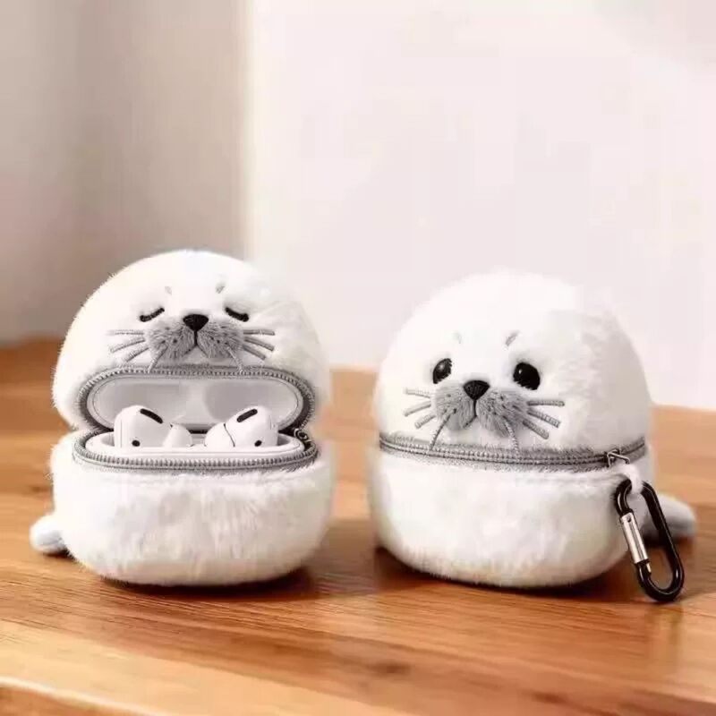 AirPods Earphone Storage and Protection Bag, New Cute Seal Design, Portable, Hangable, Plush Mini Storage Bag, Bluetooth AirPods Earphone Storage and Protection Bag, New Cute Seal Design, Portable, Hangable, Plush Mini Storage Bag, Bluetooth