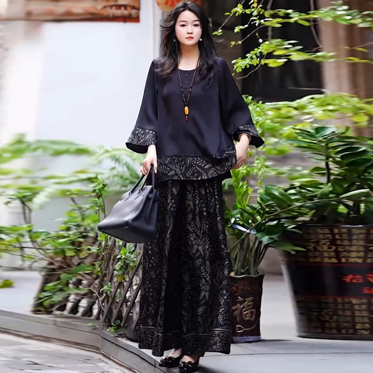 Xiangyunsha Mulberry Silk Satin Fashion Set 2026 Spring/Summer New Style Mother's Wear Round Neck Loose Top and Pants