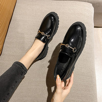 Hong Kong leather British style small leather shoes womens thick heel increased 2021 summer new womens shoes wild patent leather loafers