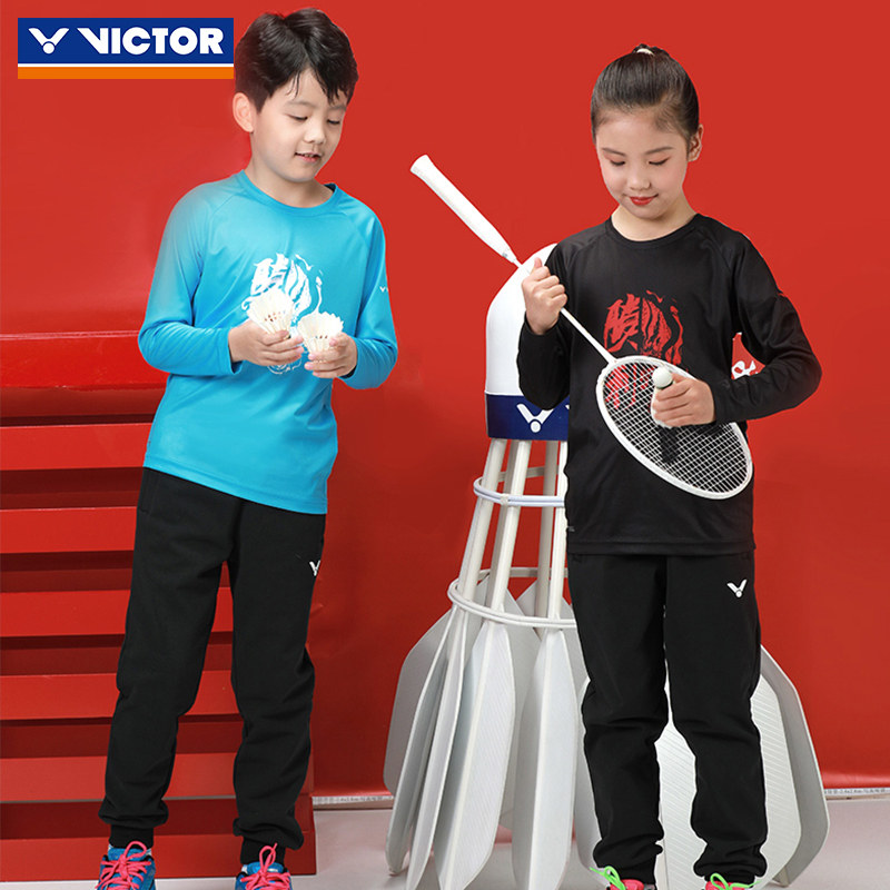 VICTOR Weikdo Victory Badminton uniforms Children's clothing Children's autumn Winter new pint of velvet gushed long sleeve suit 17606