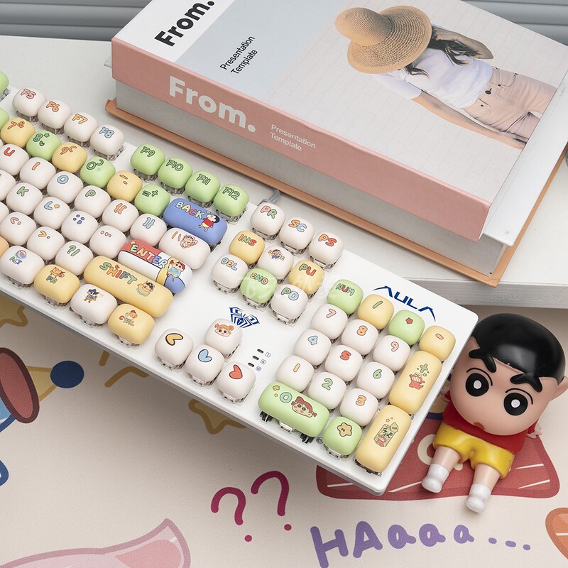 Customized Wolf Spider F2068Pro Wired Mechanical Keyboard for Gaming, Typing, and Office Use, F108 Ice Blue Light, Full Key Rollover