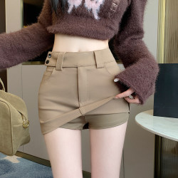 Khaki Thickened Suit-Style Half Skirt for Women, New Spring and Autumn Anti-Exposure Hot Girl Hip-Hugging Skirt, High-Waisted A-Line Short Skirt Pants