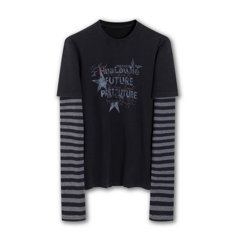 Elyslum Original Hualoujie Street Style Washed Vintage English Slogan Direct Print Fake Two-Piece Long-Sleeve T-Shirt Elyslum Original Hualoujie Street Style Washed Vintage English Slogan Direct Print Fake Two-Piece Long-Sleeve T-Shirt