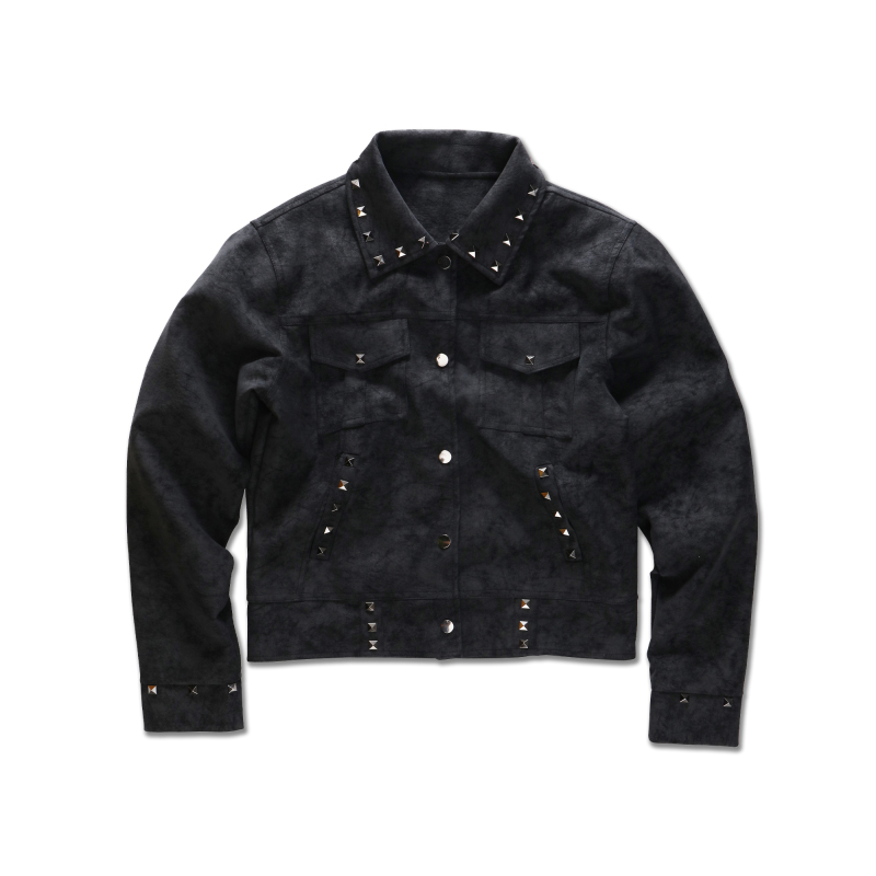Elyslum (Esm) Heavy-Duty Rivet Genuine Suede Jacket Slim Short Style Street Light Casual