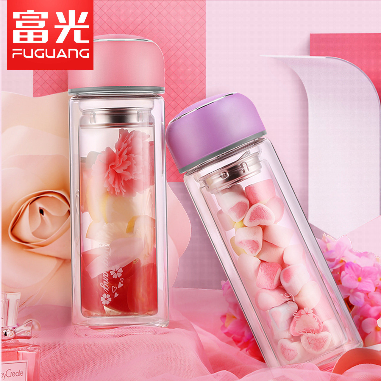 Rich Light Double Glazed Cup Male Lady Fashion Portable Small Cute Student Water Glass Creative Tea Sepal Tea Cup