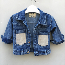 2019 spring autumn new girl cute comfortable lapel collar cardigan denim jacket childrens personality foreign style top