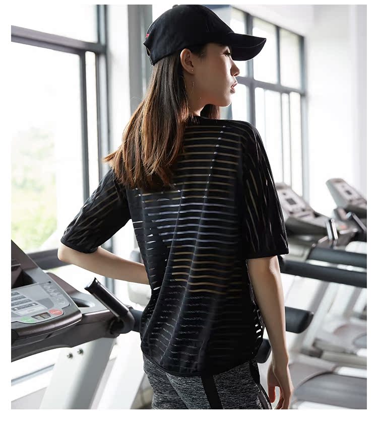 Mùa hè 2019 quần lửng thể thao nữ tay ngắn nhanh khô chạy bộ áo thun thoáng khí thể dục thoáng khí eo thon mỏng đẹp trở lại - Áo phông thể thao áo tank top gym nam