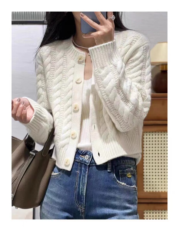 New Autumn and Winter Wool Twist Cardigan for Women, Loose and Thickened, Short Sweater Knitted Jacket, 100% Pure Wool