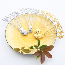 Cute leaves fruit fork fruit salad stainless steel fork household dessert spoon ice cream spoon coffee mixing spoon
