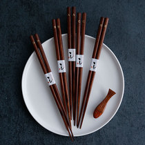 Natural acid branches Japanese chopsticks household pointed solid wood chopsticks 5 pairs of high-grade gift box set high temperature resistance and no mold