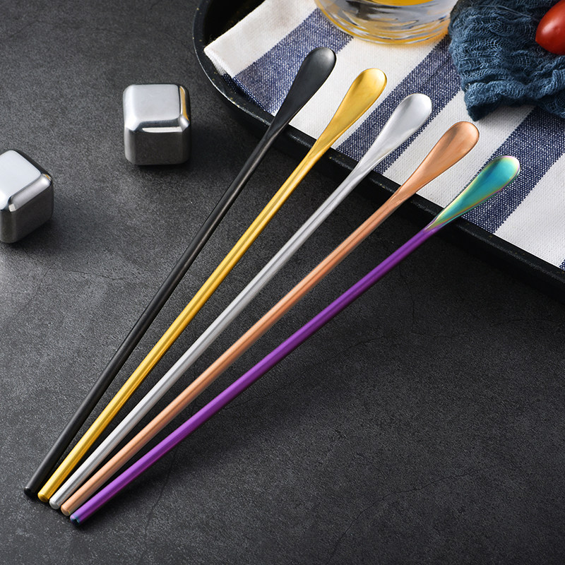 Japanese-style 304 stainless steel long handle stirring rod coffee small spoon creative ice spoon cocktail bar mixing stick honey spoon