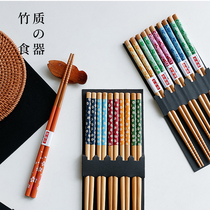 Japan-style Chopsticks Pointed High-end Bamboo Chopsticks 5 Double Gift Boxes SOLID WOOD ANTI-SLIP AND MILDEW-PROOF HOUSEHOLD SUB-PERSON OUTLET JAPAN