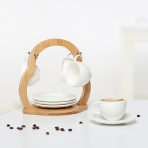 Threaded Relief Tea Cup Suit Home Coffee Cup Tea Cup Ceramic Mug Bamboo Tea Cup Rack Suit