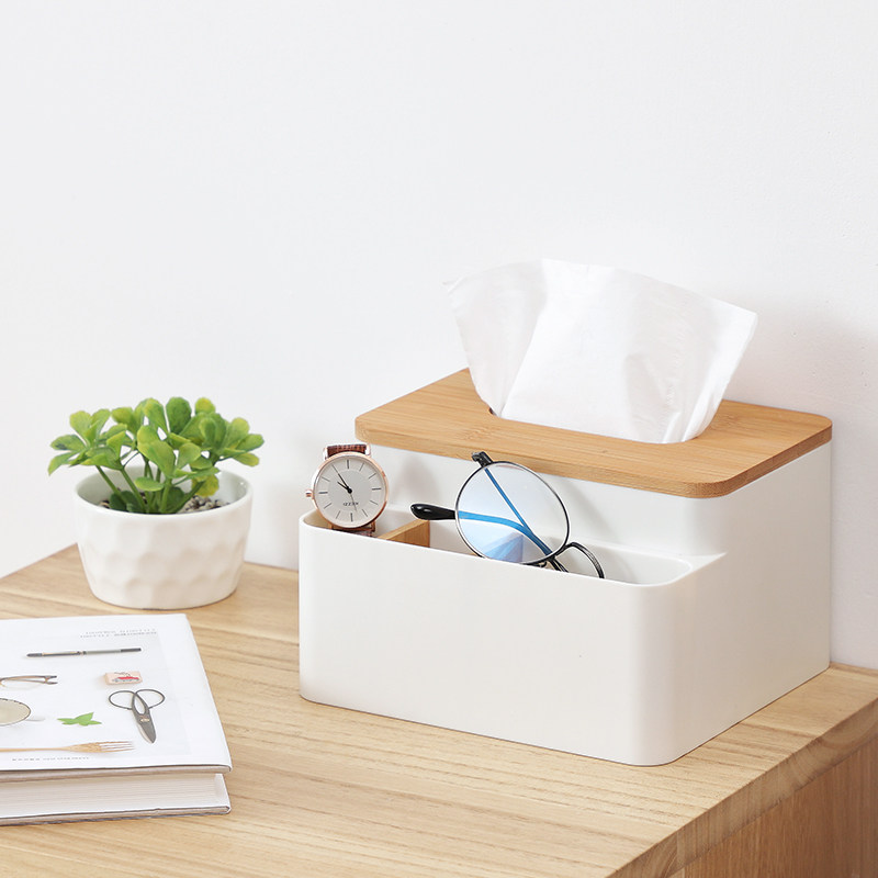 Creative Tissue Box desktop Living room Nordic Multi-functional tea-table Bamboo-Wood Napkins Napkins Removable Toilet Paper Remote containing box
