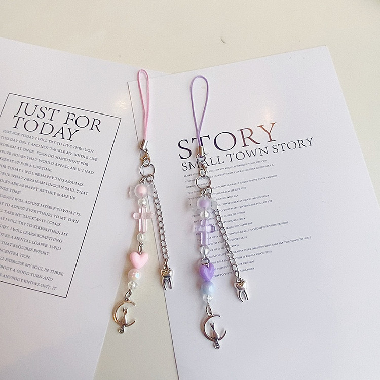New Moon Cat Phone Case Pendant Beaded Cross Camera USB Flash Drive Charm Chain Heart Card Album Trendy