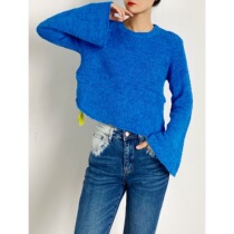 (Rugosa M) short blue sweater women loose slim round neck micro long sleeve fashion autumn New