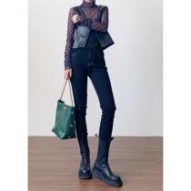 (Rugosa M) black pencil pants womens high waist slim legs stretch stretch casual jeans autumn trousers