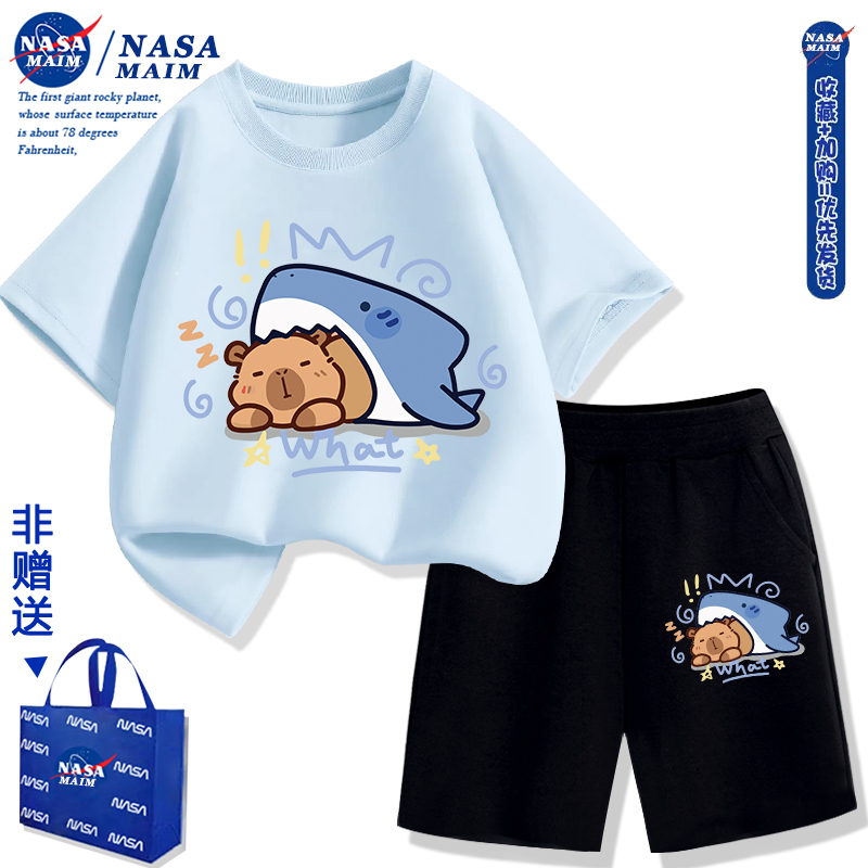 Kapibala Children's Summer Cotton Outfit 2026 New Boys' Sportswear Short-Sleeve Girls' T-Shirt Two-Piece Set Kapibala Children's Summer Cotton Outfit 2026 New Boys' Sportswear Short-Sleeve Girls' T-Shirt Two-Piece Set