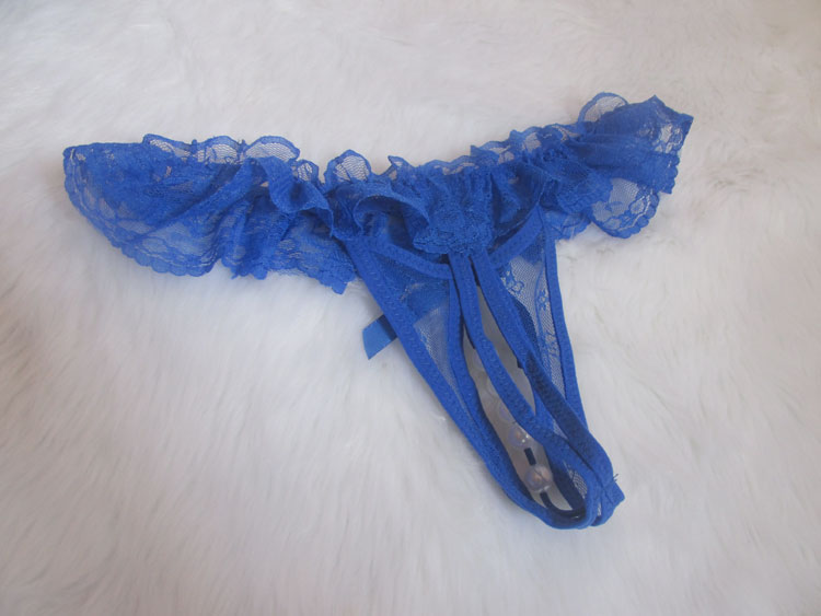 Quần lót ngọc trai massage thong cao trào thong cám dỗ màu xanh gợi cảm của phụ nữ quần lót ren nhỏ quần xì áo vú