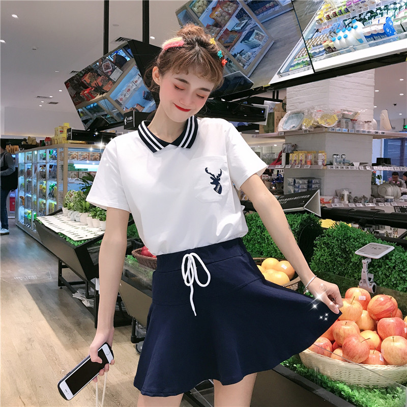 VK旗艦店 韓系學院風休閒運動套裝短袖裙裝