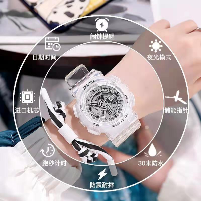 Trendy Dual-Display Sports Electronic Watch Multi-Function Digital Pointer Luminous Waterproof Transparent Student Electronic Watch