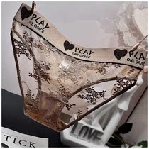 Mesh Sexy Transparent Underwear Women Lovely Embroidered Lettering Japanese Girls Lace Briefs Women's Underwear Pure Cotton