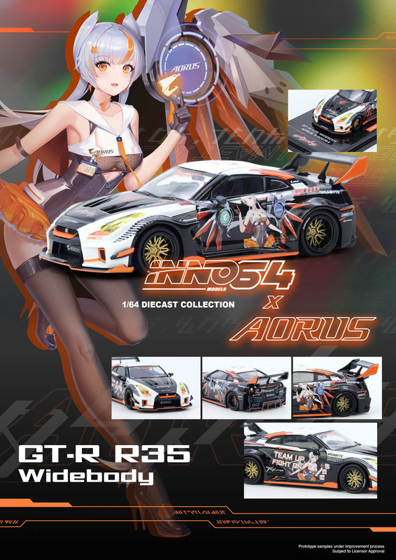 [in Stock] Inno Nissan Gtr R35 Widebody Aorus Gigabyte Collaboration Alloy Car Model