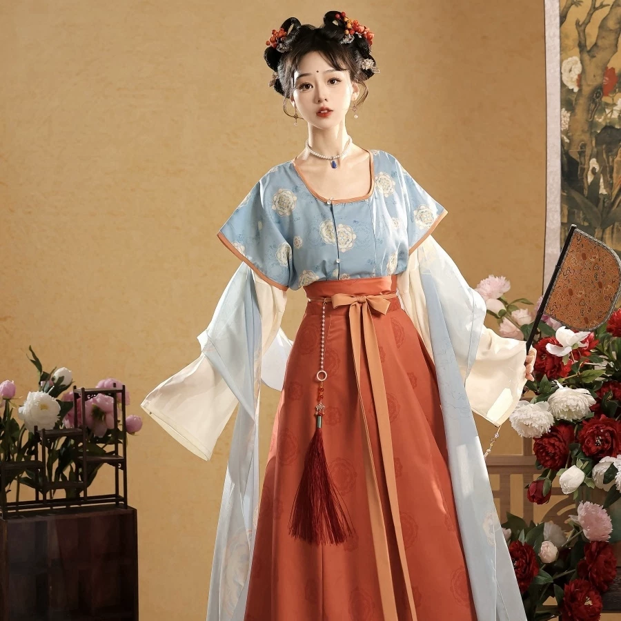 汝雅颂 Genuine spring summer Hanfu with a round collar, set