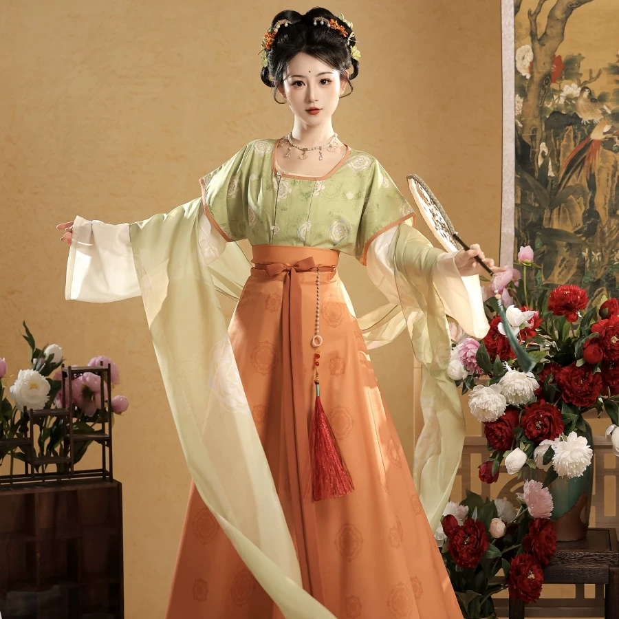 汝雅颂 Genuine spring summer Hanfu with a round collar, set