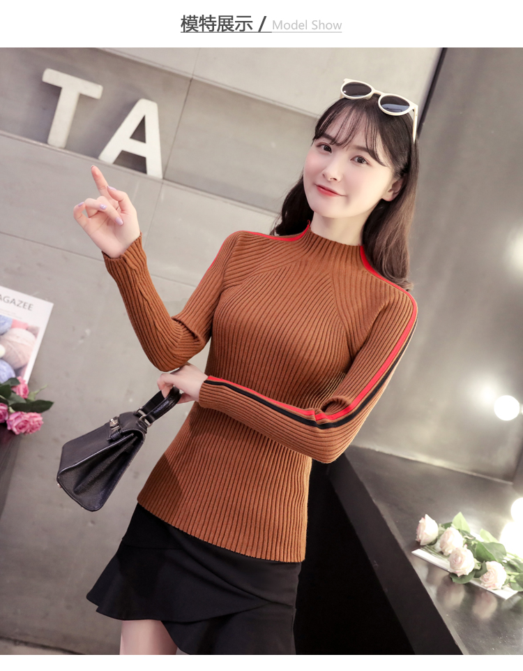Áo len nữ đáy 2018 mới áo len hoang dã tay dài mùa thu và mùa đông nửa cổ cao dày dày vừa vặn áo khoác len nữ