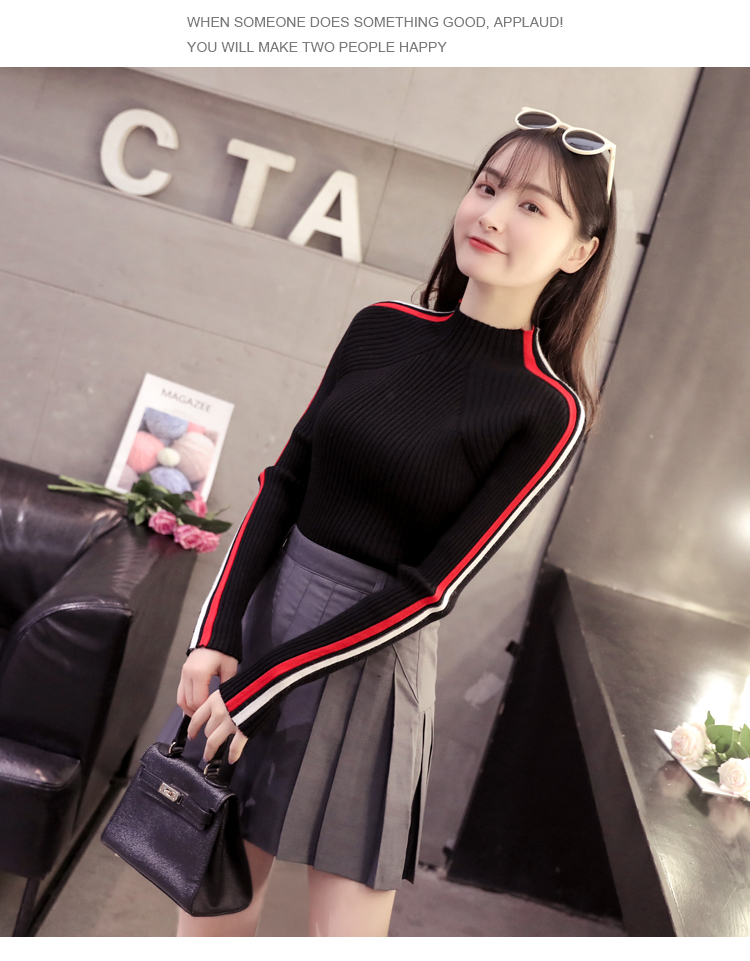 Áo len nữ đáy 2018 mới áo len hoang dã tay dài mùa thu và mùa đông nửa cổ cao dày dày vừa vặn áo khoác len nữ
