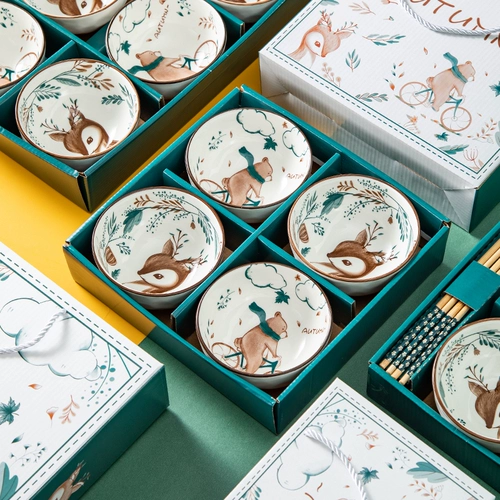 Сине-белый керамический комплект, посуда для еды для домашнего использования, подарочная коробка, подарок на день рождения