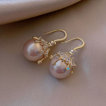  Pearl earrings womens sterling silver 2021 new trendy retro Hong Kong style Hepburn niche design sense high-end atmospheric earrings