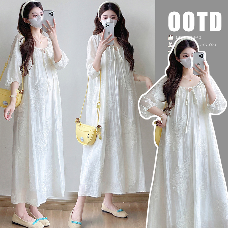 2026 New Maternity Dress, Super Fairy-Like Lace Embroidery Printed Mesh Long Dress, Elegant and High-End Maternity Summer Dress 2026 New Maternity Dress, Super Fairy-Like Lace Embroidery Printed Mesh Long Dress, Elegant and High-End Maternity Summer Dress