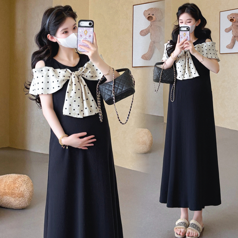 Maternity Summer Dress 2026 New Style Plus Size Slimming Off-Shoulder Mid-Length Over-The-Knee Maternity Dress with a High-End Feel