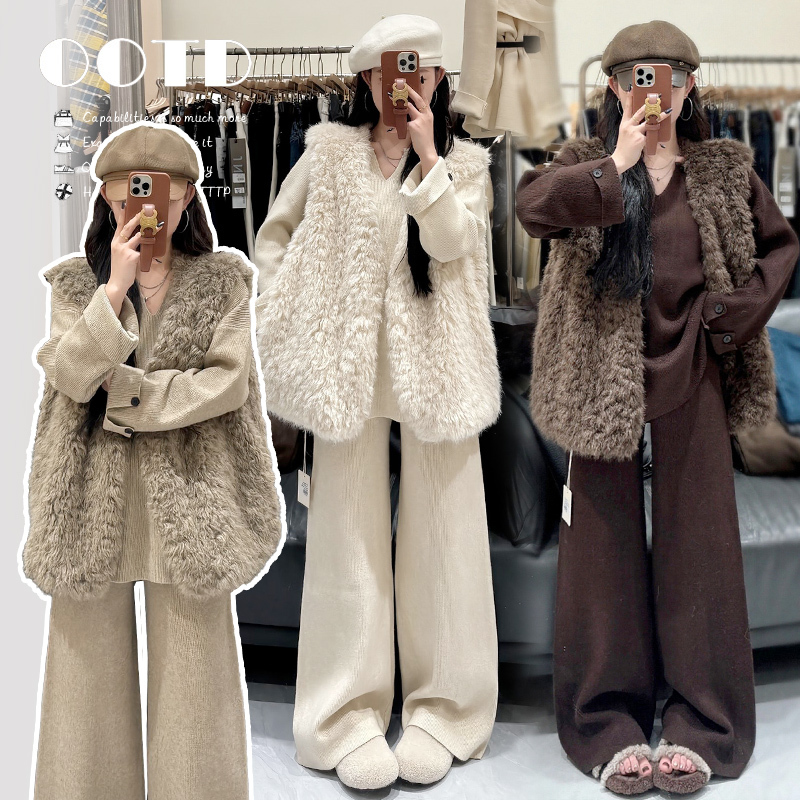 Maternity Winter Outfit Set 2026 New Style Relaxed Plush Vest Knitted Top Wide-Leg Pants Maternity Three-Piece Set Maternity Winter Outfit Set 2026 New Style Relaxed Plush Vest Knitted Top Wide-Leg Pants Maternity Three-Piece Set