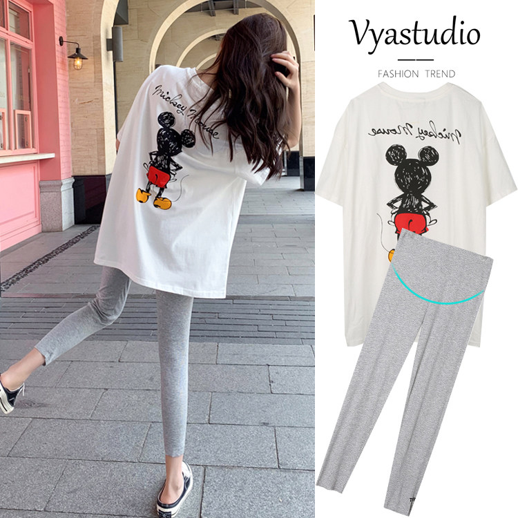 Pregnant women top loose short-sleeved T-shirt bottoming shirt outerwear maternity dress summer suit summer fashion two-piece set